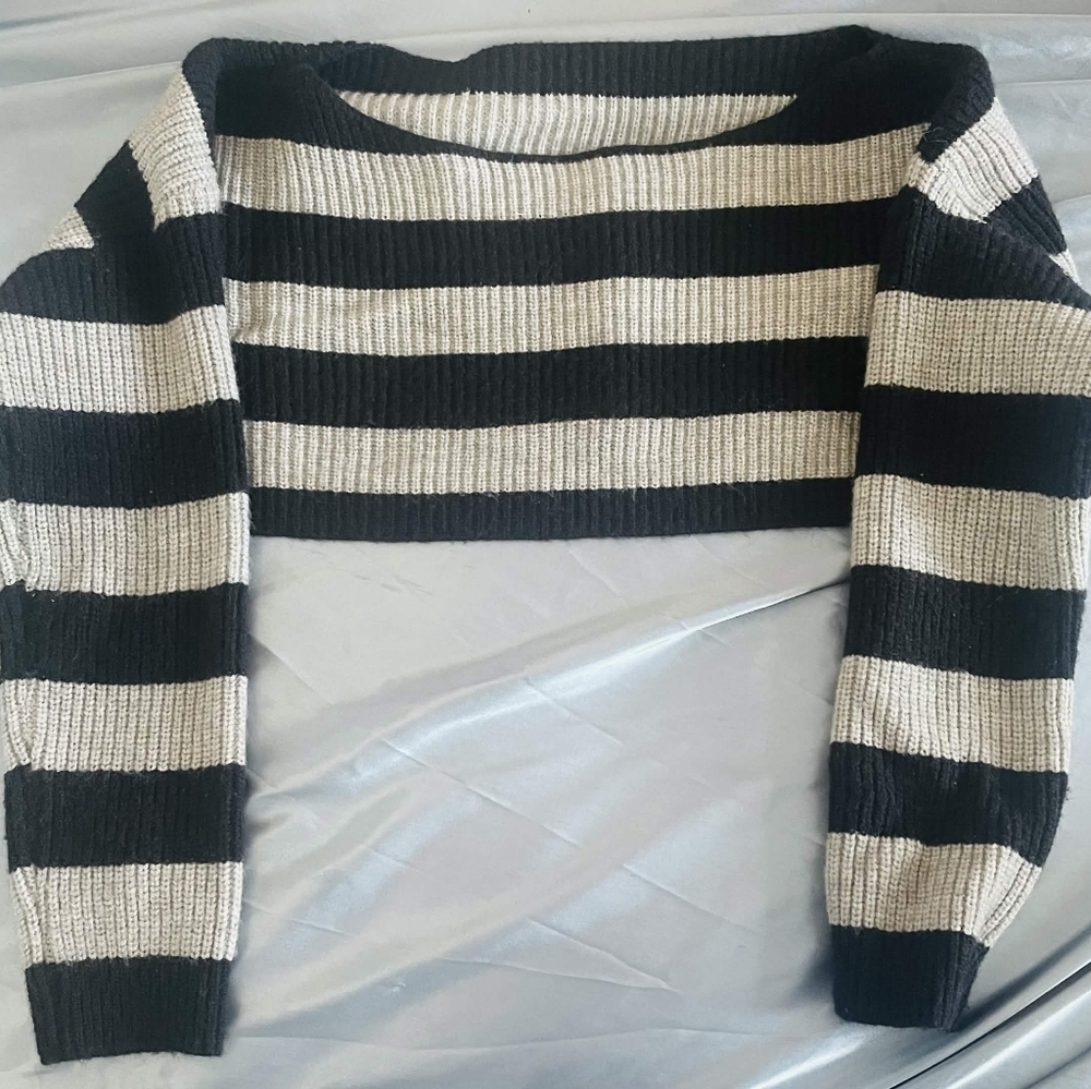 Cropped Striped Knit Sweater